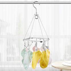 Senbowe Foldable Clip and Drip Hanger, Drying Hanger, Clothes Drying Rack Sock Hanger Underwear Hanger with 8 Clips for Towels, Bras, Baby Clothes, Gloves, Aluminium Alloy Laundry Hanging Air Dryer