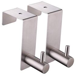 Over The Door Hook 2 PCS, Angle Simple SUS304 Stainless Steel Over Door Hanger, Robe Towel Coat Purse Organizers, Hook Rack for Interior Doors Shower Stall Cabinet Office, Hook Rail Brushed Steel