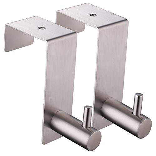 Over The Door Hook 2 PCS, Angle Simple SUS304 Stainless Steel Over Door Hanger, Robe Towel Coat Purse Organizers, Hook Rack for Interior Doors Shower Stall Cabinet Office, Hook Rail Brushed Steel