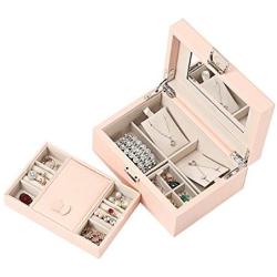 Vlando Jewelry Box, Jewelry Organizer and Storage with Mirror and Tray- Pink