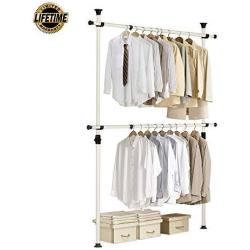 Prince Hanger, 1-Touch Double Adjustable Hanger PHUS-0023, Holds 176lb per Bar, Heavy Duty 38mm Poles, Ivory