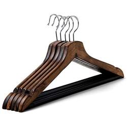 Solid Wooden Clothes Hangers, Retro Suit Hangers Chrome Hooks Multifunction Hangers for Pants Shirts Scarfs -Brown 20-Pack