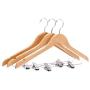 5pieces Wooden Suit Hangers with Polished Clips and Hooks, Natural Wood, Wooden Clothes Hangers