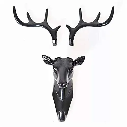 1PCS Creative Deer Head Traceless Wall Hook Decorative Animal Head Wall Mount Hanger Resin Crafts for Key Bag Hat Black Practical and Useful 1PCS Creative Deer Head Traceless Wall Hook Decorative Animal Head Wall Mount Hanger Resin Crafts for Key Bag Hat Black Practical and Useful
