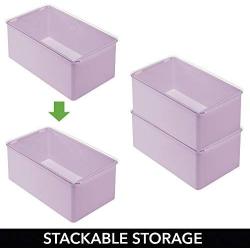 mDesign Stackable Closet Plastic Storage Bin Boxes with Lid - Container for Organizing Childs/Kids Toys, Action Figures, Crayons, Markers, Building Blocks, Puzzles, Crafts - Light Purple