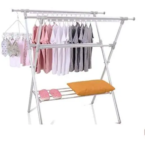 LE Folding Drying Rack,Retractable Hanging Clothes Rack Double Rod Clothes Rod Mobile Cooler Hanger Clothes Holder C LE Folding Drying Rack,Retractable Hanging Clothes Rack Double Rod Clothes Rod Mobile Cooler Hanger Clothes Holder C