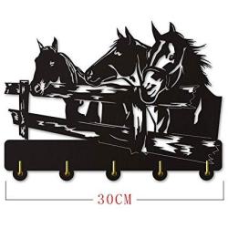 Three Horses Custom Silihouette Wooden Hanger Unique Gift Clothes Hat Key Hook/Coat Rack/Wall Hook Modern Home Decoration Wall Stickers Kitchen Bathroom Towel Hook,Black