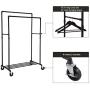 SONGMICS Industrial Pipe Clothes Rack Double Rail on Wheels with Commercial Grade Clothing Hanging Rack Organizer for Garment Storage Display, Black UHSR60B