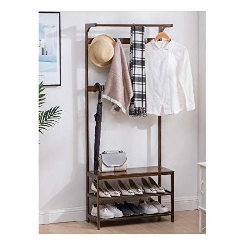 Coat Hangers Multi-Purpose Clothes Coat Stand Shoes Rack Hat Umbrella Bag Stand, Lower Storage Shelf for Boxes Shoes Boots -0223 (Color : Brown, Size : 31.5inch)