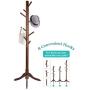 Vlush Free Standing Coat Rack, 8 Hooks Wooden Coat Hat Tree Coat Hanger Holder Enterway Hall Tree with Solid Rubber Wood Base for Coat, Hat, Clothes, Scarves, Handbags, Umbrella-Coffee