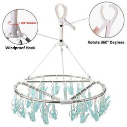 Laundry Drying Rack with 27 Clips,Stainless Steel Drip Hanger with Plastic Clothespins for Drying Socks,Bras,Underware BabyClothes and so on Clother Hanger(Blue)