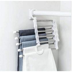 5pcs Random Color Fashion 5 in 1 Pant Rack Shelves Stainless Steel Clothes Hangers Multi-Functional Wardrobe Magic Hanger Decoration