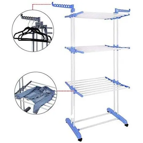 Berill Foldable 3 Tier Clothes Drying Rack Laundry Dryer Hanger Compact Storage Steel Indoor Outdoor