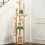 Pentaero 40X40X170Cm Bamboo Clothes Laundry Coat Rack, Tree Stand Coat Hanger 8 Hooks 3-Layer Shelf, Simple Coat Rack, Bedroom Bag Rack Metal Coat Racks, Hat Stand Tree Hanger Rack (Yellow)