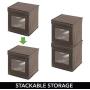 mDesign Soft Fabric Stackable Closet Storage Organizer Boxes with Clear Window and Attached Hinged Lid for Bedroom, Hallway, Entryway, Closets, 6 Pack - Espresso Brown