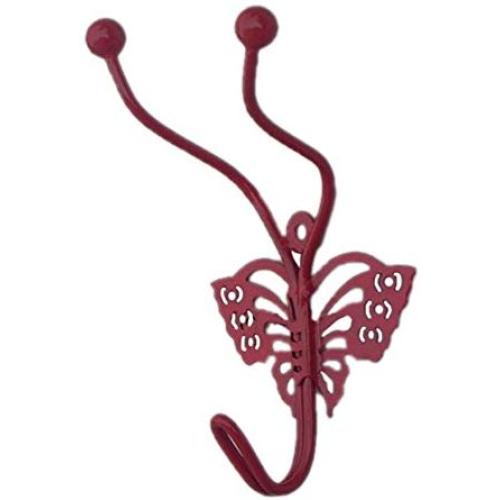 Indianshelf Handmade 1 Artistic Vintage Red Metal Butterfly Clothes Hooks Hangers/Key Hooks for Purse