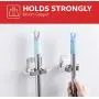 Lunawish Mop and Broom Holder Wall Mount Best Broom Organizer Hook Self Adhesive Hanger for Kitchen Bathroom Over The Door Single Mop Storage Hanging Rack (2 Pack)