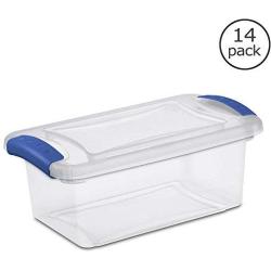 Sterilite 7 Quart See Through Storage Box- Stadium with Latching Lid and Blue Handle, Case of 14