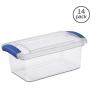 Sterilite 7 Quart See Through Storage Box- Stadium with Latching Lid and Blue Handle, Case of 14