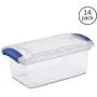 Sterilite 7 Quart See Through Storage Box- Stadium with Latching Lid and Blue Handle, Case of 14 Sterilite 7 Quart See Through Storage Box- Stadium with Latching Lid and Blue Handle, Case of 14