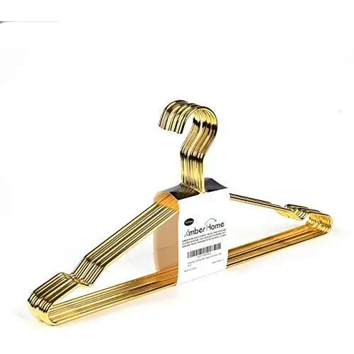 Amber Home Aldut Heavy Duty Gold Wire Metal Coat Hanger Clothes Hangers, Strong Coat Hanger, Slim Shirt Hangers, Metal Hangers with notches, 10 Pack (Gold Length 17) (Renewed) Amber Home Aldut Heavy Duty Gold Wire Metal Coat Hanger Clothes Hangers, Strong Coat Hanger, Slim Shirt Hangers, Metal Hangers with notches, 10 Pack (Gold Length 17) (Renewed)