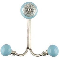 Indianshelf Handmade 1 Artistic Vintage Turquoise Iron Strewn Flat Rail Hooks Hangers/Coat Hooks Hardware