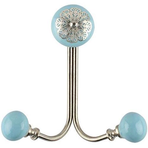 Indianshelf Handmade 1 Artistic Vintage Turquoise Iron Strewn Flat Rail Hooks Hangers/Coat Hooks Hardware