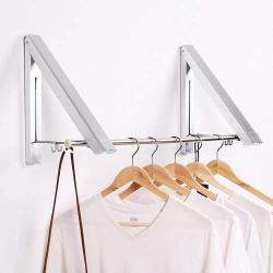 Jerrybox Retractable Clothes Hanger Rack, Adjustable Wall Mounted Aluminum Alloy Hanger for Living Room, Bathroom, Bedroom and Office (Double)