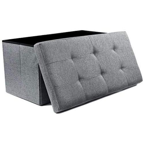 NISUNS OT03 30 Inch Linen Fabric Foldable Storage Bench Ottoman, Gray