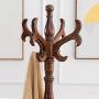 JUFU Coat Rack Coat Rack, Home Floor-Standing Wooden Hangers Bedroom Living Room Vertical Clothes hat Storage Rack, (Color : Walnut Color)