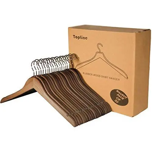 Topline Classic Wood Shirt Hangers - Walnut Finish (20-Pack)