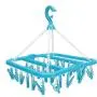 Yosooo Clothes Hanger, Laundry Drying Rack Clothes Dryer Rack, Household 32 Clips Folding Clothes Hanger Dryer Socks Underwear Drying Rack(Blue)