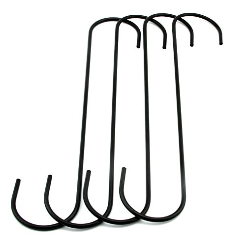 RuiLing 4 - Pack Extra Large 10&quotBlack Antistatic Coating Steel Hanging Hooks S Shaped Heavy-Duty S Type Hooks,Best for Kitchenware , Pots , Utensils , Plants , Wardrobe , Gardening Tools , Clothes.