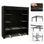 Homebi Clothes Closet Portable Wardrobe Durable Clothes Storage Organizer Non-Woven Fabric Cloth Storage Shelf with Hanging Rod and 10 Shelves for Extra Storage, 59.05" W x 17.72" D x 65.4" H (Black)
