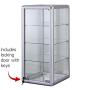 Only Hangers Elegant Silver Anodized Aluminum Vertical Display Case Table Top Tempered Glass Show Case. Tempered Glass Door with Key Lock- Four Shelves Display