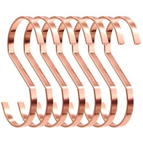 SumDirect 10pcs 4 Inch Rose Gold Flat S Hooks, Heavy Duty Stainless Steel S Shaped Hooks for Hanging Pots and Pans,Outdoor Plants and Clothes