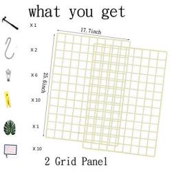 BULYZER Grid Wire Panel Board,Wall Picture Decoration for Room Clip Photo Holder Photograph Mat Hanging Art Display Frames Desk Storage Organizer,25.6 x 17.7‘’（2Pack） (Gold)