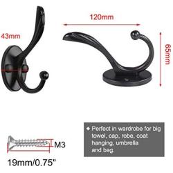 uxcell 2pcs Dual Wall Hooks Zinc Alloy Wall Mounted Coat Hat Double Robe Hooks Clothes Hanger Holder w Screws Black