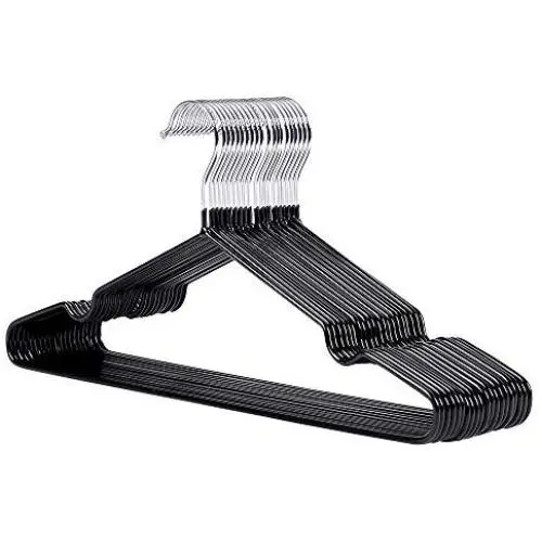 Metal Hanger Non-Slip Suit Coat Hangers Chrome and Black Friction, Suit Hangers, Pants Hangers, Metal Clothes Hanger with Rubber Coating, 16 Inches Wide, Set of 20 (Black) Metal Hanger Non-Slip Suit Coat Hangers Chrome and Black Friction, Suit Hangers, Pants Hangers, Metal Clothes Hanger with Rubber Coating, 16 Inches Wide, Set of 20 (Black)