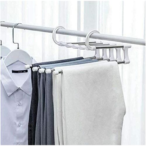 5PC Random Color 5 in 1 Pant Rack Shelves Stainless Steel Clothes Hangers Multi-Functional Wardrobe Magic Hanger Space Saving Hangers Decoration