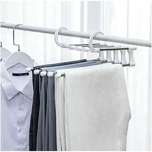 5PC Random Color 5 in 1 Pant Rack Shelves Stainless Steel Clothes Hangers Multi-Functional Wardrobe Magic Hanger Space Saving Hangers Decoration
