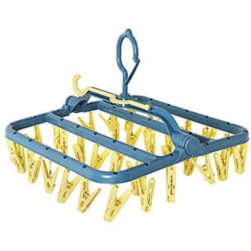 YOYOHOT 1 Pc Clothes Hanger Clothespin Drying Rack Holder Wardrobe with 32 Clips Folding Hanger Rack