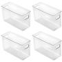 MoMA Kitchen Plastic Storage Organizer Bins (4 Packs) with Handles, Clear Container for Pantry, Cabinets, Shelves, Refrigerator, Freezer - 10" x 4" x 6" Deep - Food Safe, BPA Free