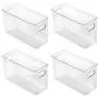 MoMA Kitchen Plastic Storage Organizer Bins (4 Packs) with Handles, Clear Container for Pantry, Cabinets, Shelves, Refrigerator, Freezer - 10" x 4" x 6" Deep - Food Safe, BPA Free