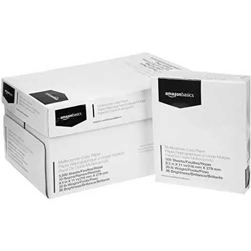 AmazonBasics Copy Paper - 96 Bright, 8.5" x 11", 10-Ream Case (5,000 Sheets) AmazonBasics Copy Paper - 96 Bright, 8.5" x 11", 10-Ream Case (5,000 Sheets)