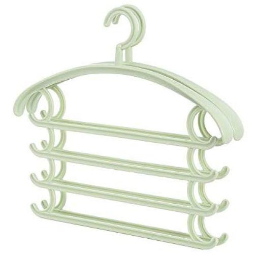 5 Packs Creative Clothes Hangers Multi-Layer Plastic Magic Pants Rack Wardrobe Four-Layer Scarf Rack Multi-Function Wide Shoulder Seamless Hanger (Color : Green)