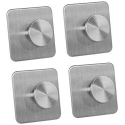 Sanibay Stainless Steel Adhesive Hooks Brushed Nickel Finish Bag Hat Clothes Hangers Towel Hooks Wall Stick Hooks for Bathroom Bedroom Kitchen (4 Pieces)