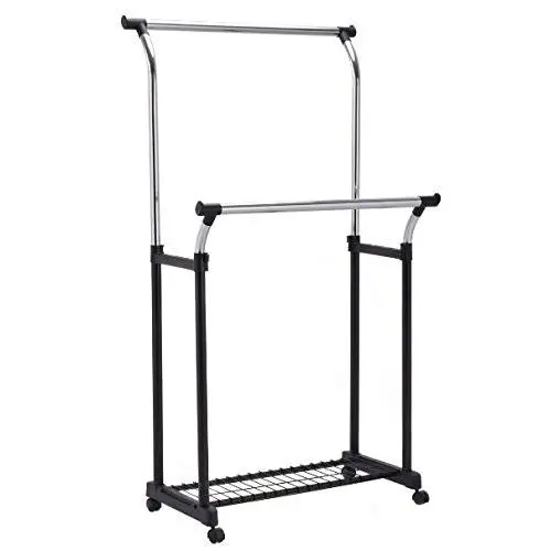 K&A Company Rack Double Adjustable Rolling Hanger Garment Rail Shoe Clothes Shelf Organizer Portable W Clothing Shoes Rod Bar Row Silver K&A Company Rack Double Adjustable Rolling Hanger Garment Rail Shoe Clothes Shelf Organizer Portable W Clothing Shoes Rod Bar Row Silver