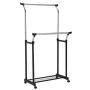 K&A Company Rack Double Adjustable Rolling Hanger Garment Rail Shoe Clothes Shelf Organizer Portable W Clothing Shoes Rod Bar Row Silver