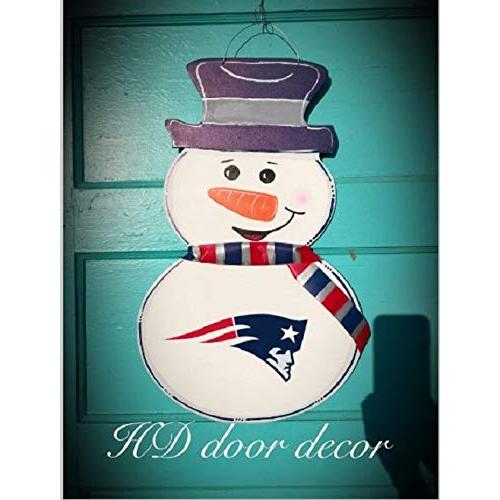 New England Patriots football Snowman door hanger Winter wreath Patriots football wreath